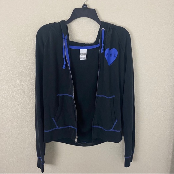 Victoria Secret Pink Zip Up Jacket Black with blue - Picture 4 of 10